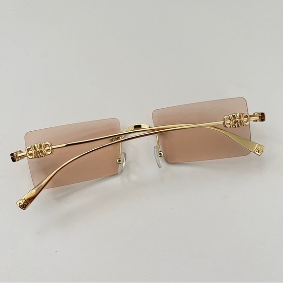 Y2K Peach Gold Square Rimless Sunglasses with generic case included - Picture 2 of 10